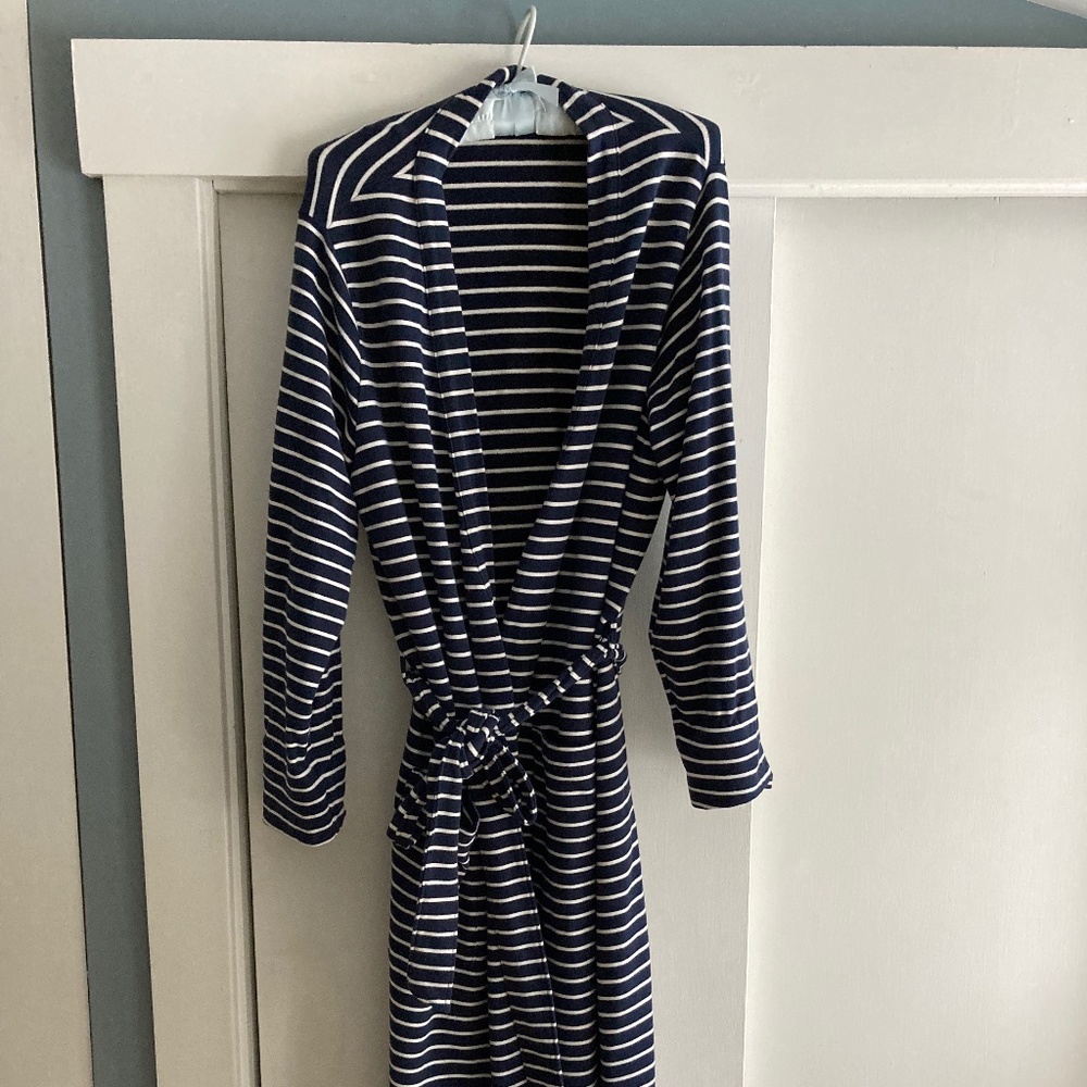 LL Bean Sweatshirt robe, navy and white stripe